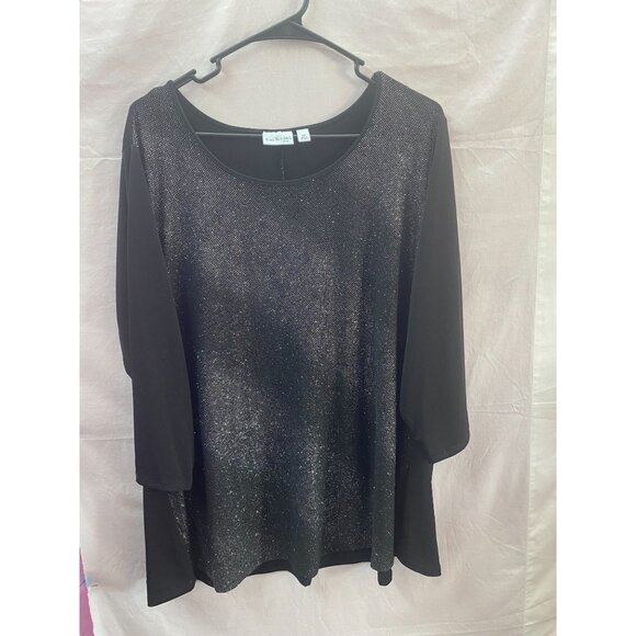 Kim Rogers Curvy Size 2X Black Sparkling 3/4in Sleeve Pullover Blouse - Picture 1 of 3